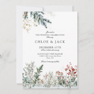 Elegante Wintergrüne Hochzeit Einladung