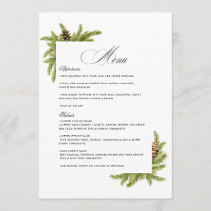 Elegante Winterkiefern-Weihzeit-Hochzeitszauber Menükarte