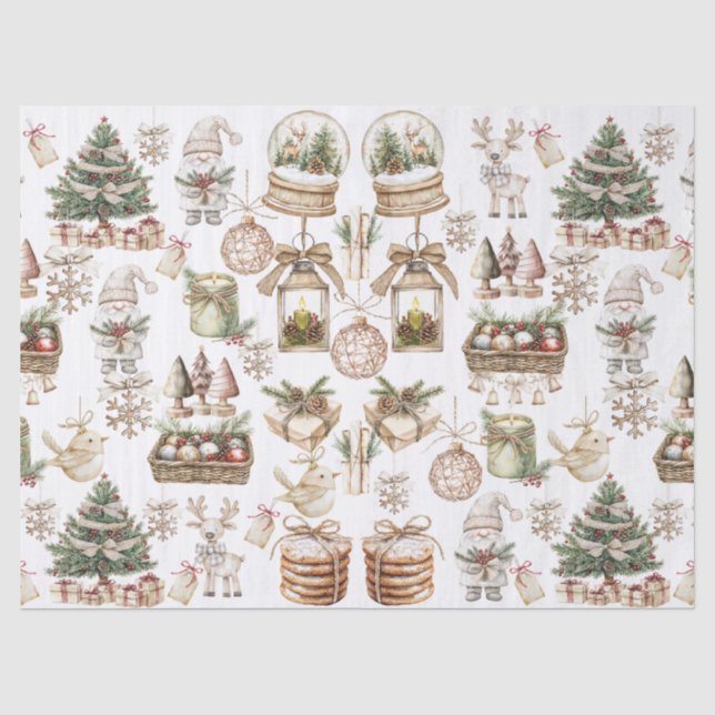 Elegante Winterlandschaft mit Vogel und Ornamenten Seidenpapier (Vorderseite)