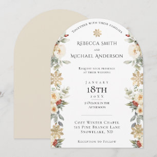 Elegante winterliche Blumenbogen-Hochzeit Einladung