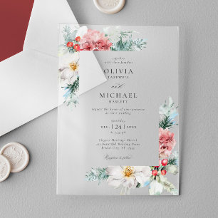 Elegante winterliche Floral-Weihnachts-Hochzeit Acryleinladungen