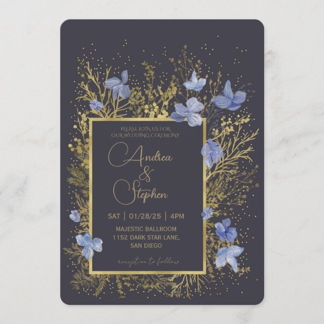 Elegante winterliche Hochzeit mit Laub Einladung (Vorderseite)