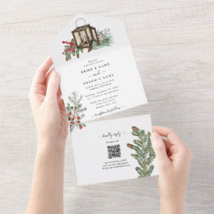 Elegante Winterliche Rustikale Kiefern Laterne Hoc All In One Einladung