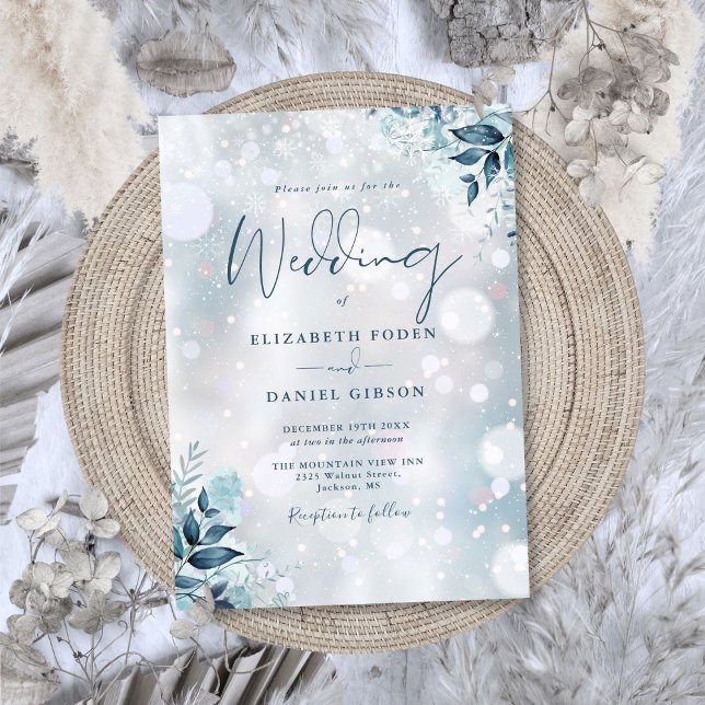 Elegante Winterschneeflocken Blumenhochzeit Einladung (Elegant Winter Snowflakes Floral Wedding Invitation)