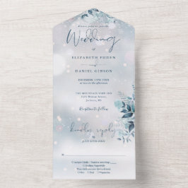 Elegante Winterschneeflocken-Blumenhochzeit in ein All In One Einladung