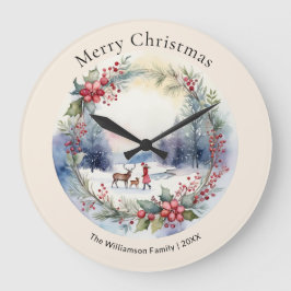 Elegante Winterschneeszene Große Wanduhr