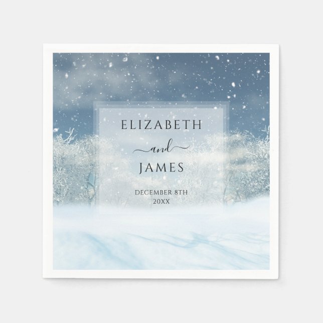 Elegante Winterschneewaldhochzeit Serviette (Vorderseite)