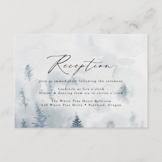 Elegante Winterwald Hochzeitsempfehlung Begleitkarte (Vorderseite)