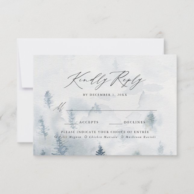 Elegante Winterwälder Hochzeitsfeier RSVP Karte (Vorderseite)