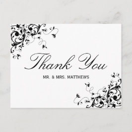 Elegante Wirbel Black & White Wedding Vielen Dank Postkarte