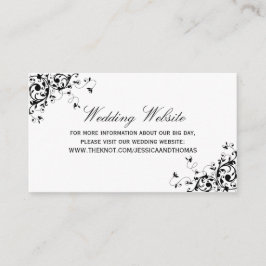 Elegante Wirbel Black & White Wedding Website Begleitkarte