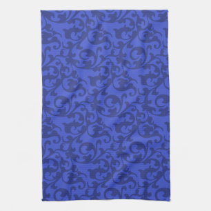 Elegante Wirbel der blauen Renaissance Damask Geschirrtuch