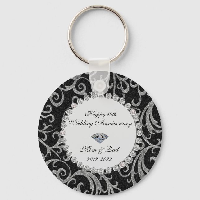 Elegante Wirbel Diamonds 10. Hochzeitstag Schlüsselanhänger (Vorderseite)