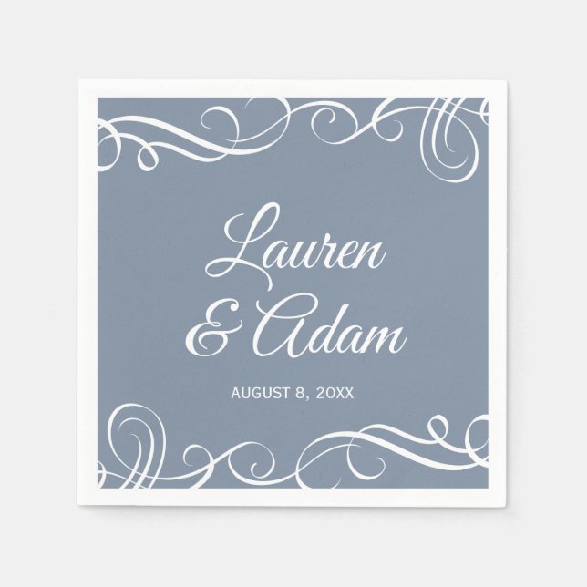 Elegante Wirbel Hochzeiten von Napkins (Dusty Blue Serviette (Vorderseite)