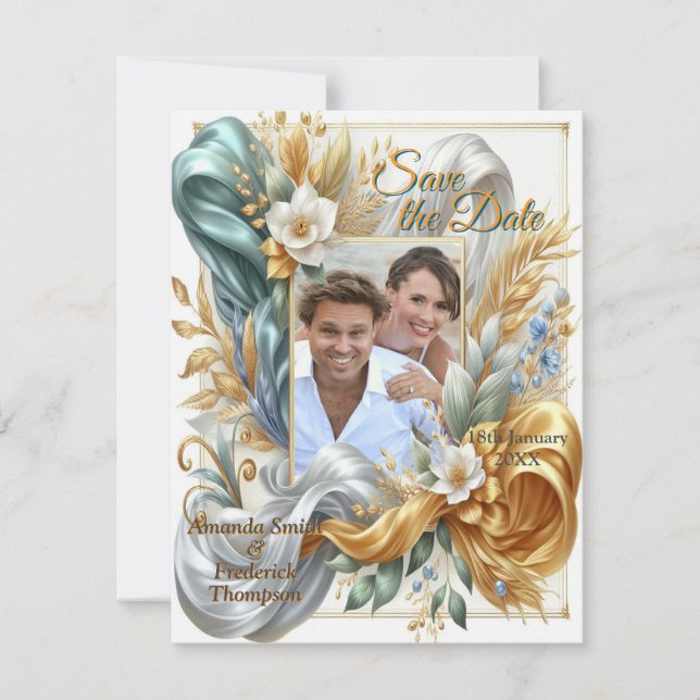 Elegante Wirbel in Gold, Silber, Blau, Gelb Ankündigung (Vorderseite)