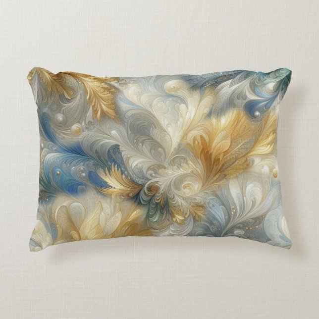 Elegante Wirbel in Gold, Silber, Blau, Gelb Dekokissen (Vorderseite)