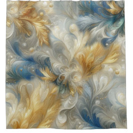 Elegante Wirbel in Gold, Silber, Blau, Gelb Duschvorhang