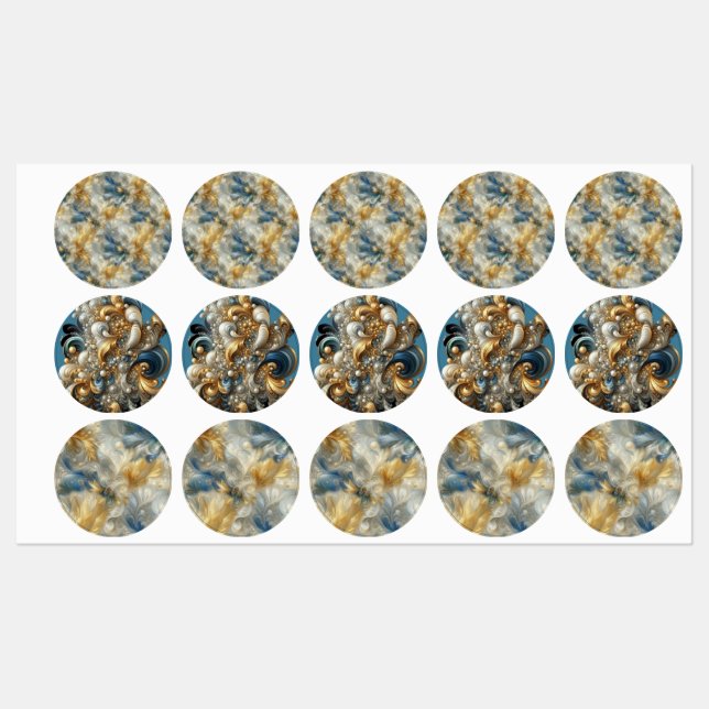 Elegante Wirbel in Gold, Silber, Blau, Gelb Etiketten (Blatt)