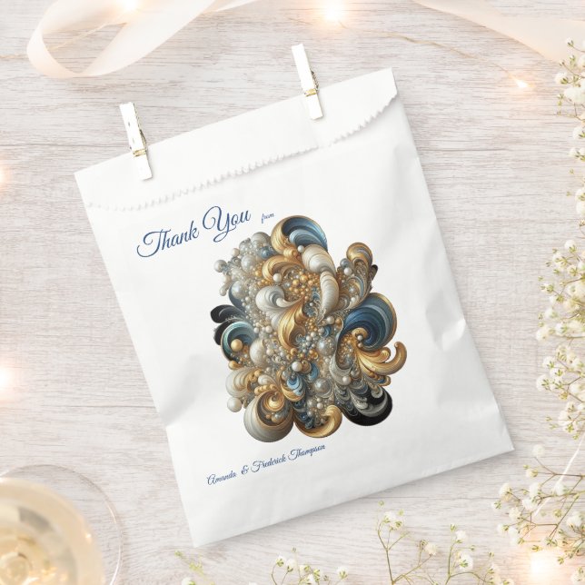 Elegante Wirbel in Gold, Silber, Blau, Gelb Geschenktütchen (Ausgeschnitten)