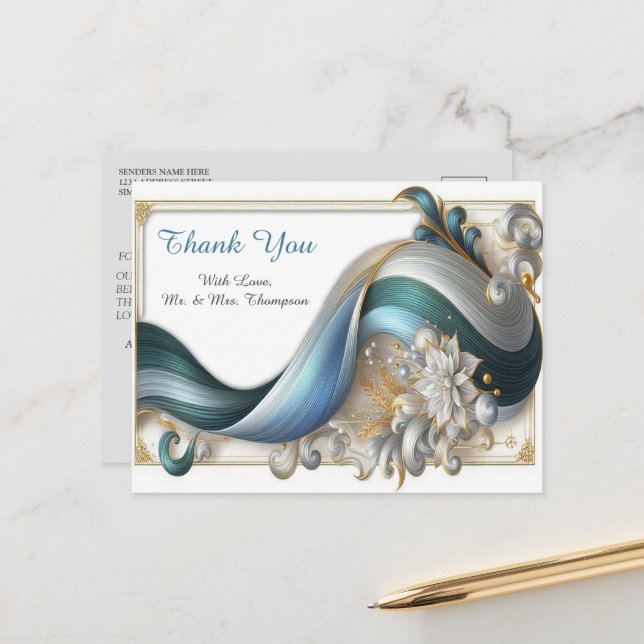 Elegante Wirbel in Gold, Silber, Blau, Gelb Postkarte (Vorderseite/Rückseite Beispiel)
