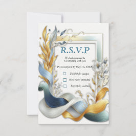 Elegante Wirbel in Gold, Silber, Blau, Gelb RSVP Karte