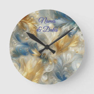 Elegante Wirbel in Gold, Silber, Blau, Gelb Runde Wanduhr
