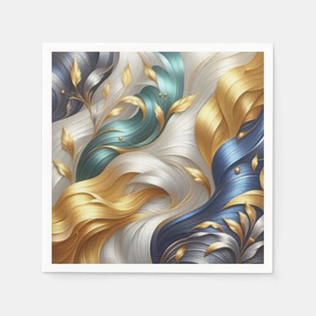 Elegante Wirbel in Gold, Silber, Blau, Gelb Serviette (Vorderseite)