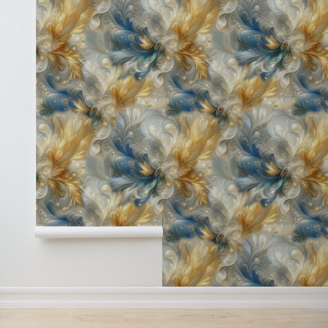 Elegante Wirbel in Gold, Silber, Blau, Gelb Tapete (Anwendung)