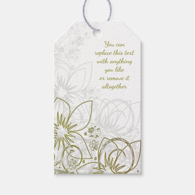 Elegante Wirbel mit Blumenmuster Weißer Hintergrun Geschenkanhänger (Vorderseite)