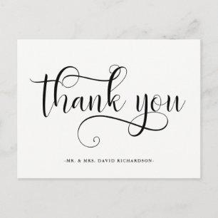 Elegante Wirbel   Schwarz-Weiß-Hochzeit Danke Postkarte