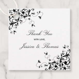 Elegante Wirbel Schwarz-Weiß-Hochzeit Geschenkanhänger