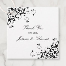 Elegante Wirbel Schwarz-Weiß-Hochzeit Geschenkanhänger