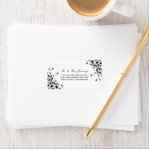 Elegante Wirbel Schwarz-Weiß-Hochzeitsmarken Adressaufkleber