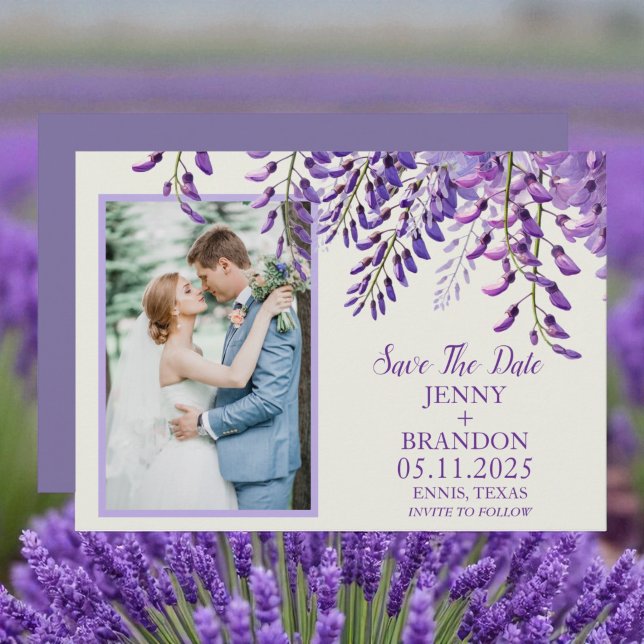 Elegante Wisteria Lavender Lila Foto Save The Date (Von Creator hochgeladen)