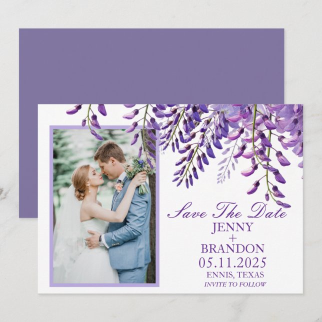 Elegante Wisteria Lavender Lila Foto Save The Date (Vorne/Hinten)