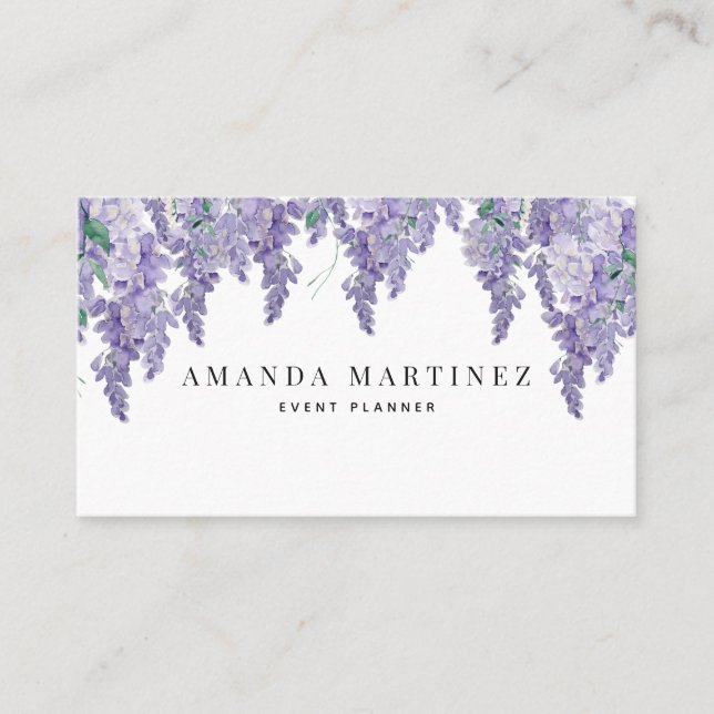 Elegante Wisteria Watercolor Business Visitenkarte (Vorderseite)