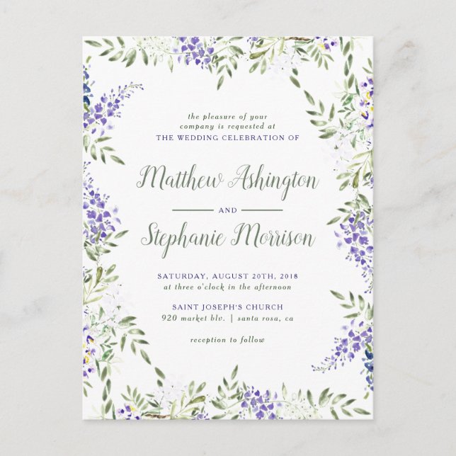 Elegante Wisteria Wedding Einladungspostkarte (Vorderseite)