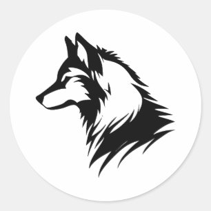Elegante Wolf-Silhouette in Monochrome Runder Aufkleber