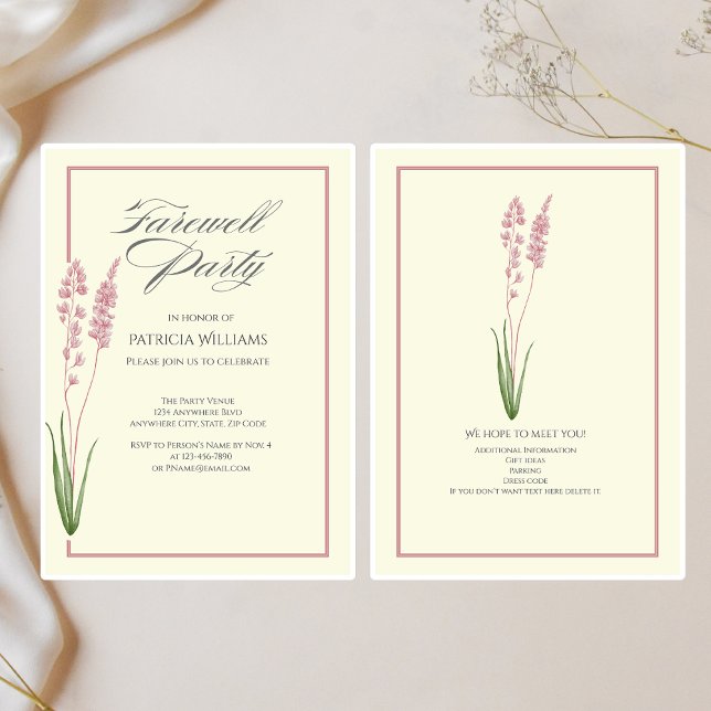 Elegante Womans Pastel Wildblume Farewell Party Einladung (Von Creator hochgeladen)