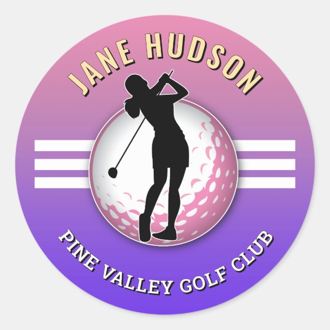 Elegante Women Golfer Design Runder Aufkleber (Vorderseite)