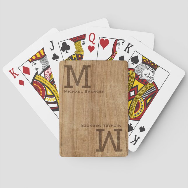 Elegante Wood-Bildstruktur mit Monogramm Spielkarten (Rückseite)