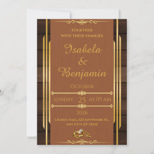 Elegante Wood & Gold Hochzeit Einladung - Rustikal
