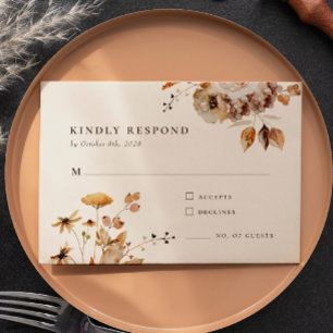 Elegante Woodland Fall Floral Wedding Response Car RSVP Karte