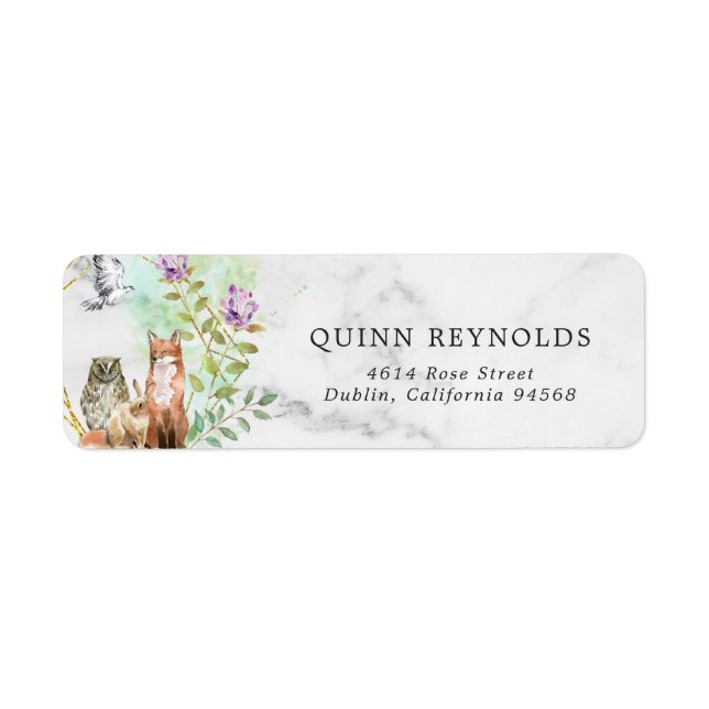 Elegante Woodland-Tiere geben Adresse-Label zurück (Vorne)