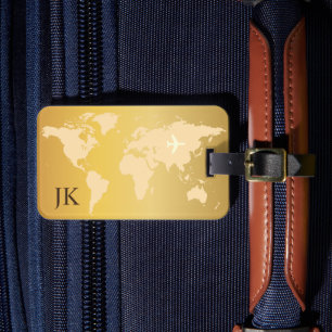 Elegante World Traveller Map Mit Monogramm Name Gepäckanhänger