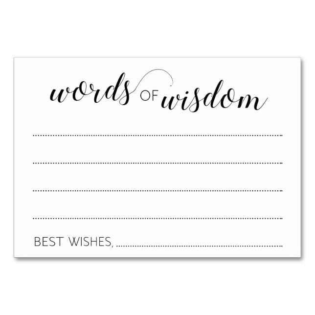 Elegante Wörter der Weisheit Hochzeitsratgeber Kar Tischnummer (Vorderseite)