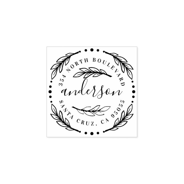 Elegante Wreath Circular Nachname-Rücksendeadresse Gummistempel (Prägung)