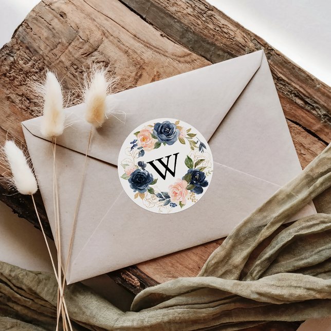 Elegante Wreath Floral Wedding Umschlag Aufklebers Runder Aufkleber (Von Creator hochgeladen)