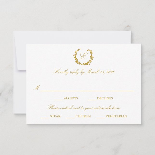 Elegante Wreath Meal Choice Hochzeit RSVP Karte (Vorderseite)