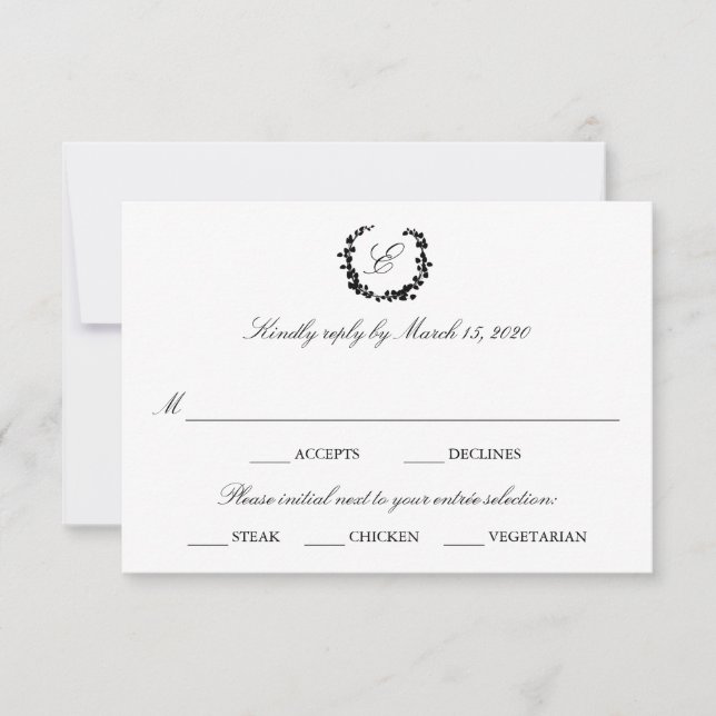 Elegante Wreath Meal Choice Hochzeit RSVP Karte (Vorderseite)